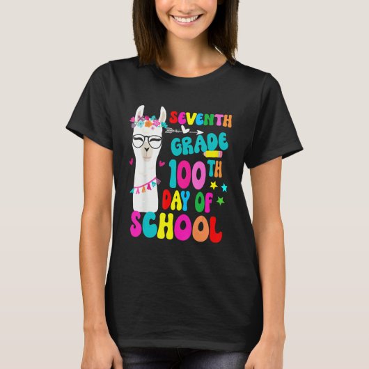 Seventh Grade 100 Days Smarter No Prob Llama Teach Tシャツ (正面)