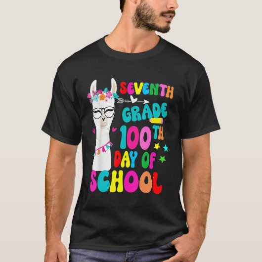 Seventh Grade 100 Days Smarter No Prob Llama Teach Tシャツ (正面)
