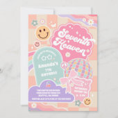 Seventh Heaven Cloud Rainbow Disco 7th Birthday  招待状 (正面)