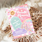 Seventh Heaven Cloud Rainbow Disco 7th Birthday 招待状