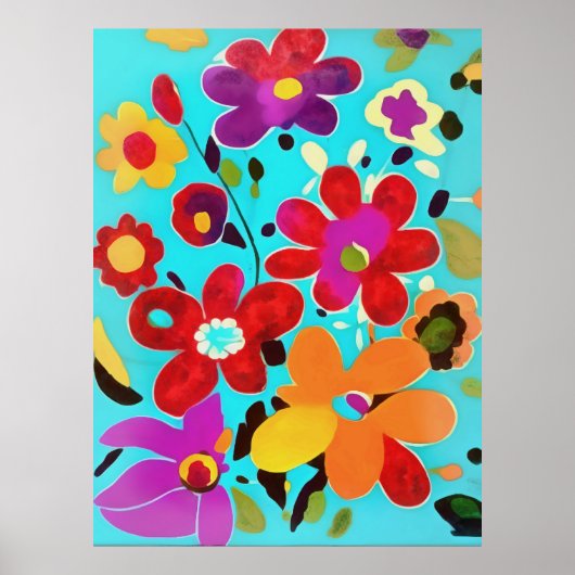 Seventies Inspired Hothouse Florals Painting ポスター (正面)
