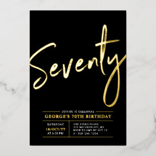 Seventy モダン ゴールド&ブラック 70歳の誕生日パーティー 箔招待状