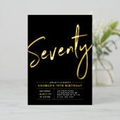 Seventy | モダン ゴールド&ブラック 70歳の誕生日パーティー 箔招待状 (立ち正面)