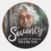 Seventy 70th birthday party photo silver favor ラウンドシール (正面)
