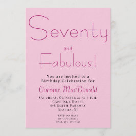 Seventy and Fabulous Blush Pink 70th Birthday 招待状