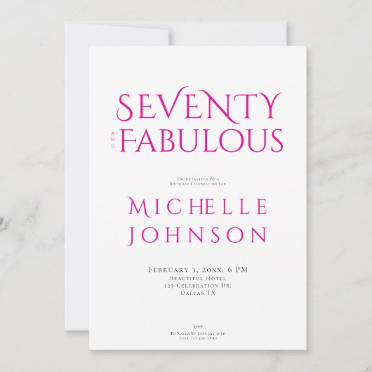 Seventy and Fabulous Minimal 70th Birthday Party 招待状 (正面)