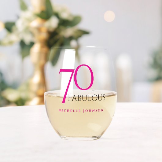 Seventy and Fabulous Minimal Pink 70th Birthday ステムなしワイングラス (インサイチュ (ウェディング))