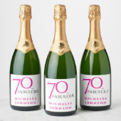 Seventy and Fabulous Minimal Pink 70th Birthday スパークリングワインラベル (ボトル)