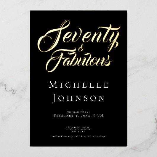 Seventy and Fabulous Minimal Pink 70th Birthday 箔招待状 (正面)