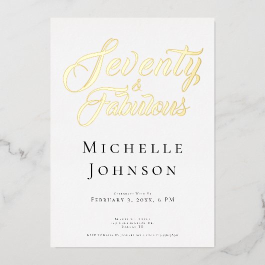 Seventy and Fabulous Minimal Pink 70th Birthday 箔招待状 (正面)