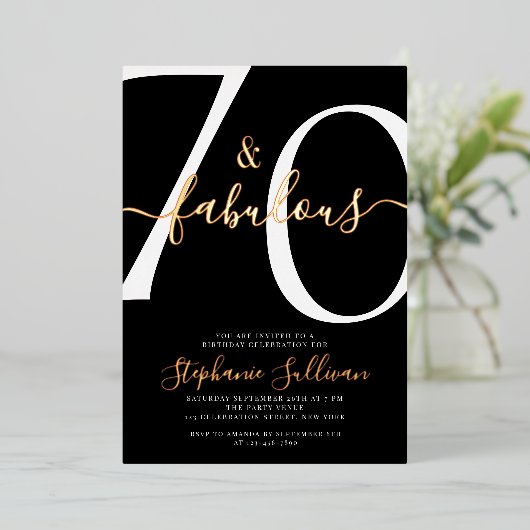 Seventy and Fabulous Script 70th Birthday  箔招待状 (立ち正面)
