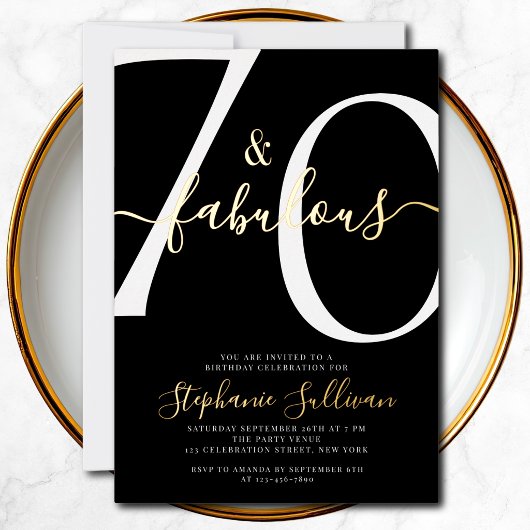 Seventy and Fabulous Script 70th Birthday  箔招待状