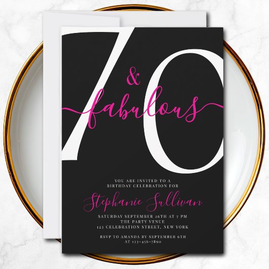 Seventy and Fabulous Script 70th Birthday Black 招待状