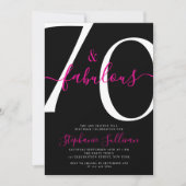 Seventy and Fabulous Script 70th Birthday Black 招待状 (正面)