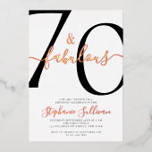 Seventy and Fabulous Script 70th Birthday Party  箔招待状 (正面)