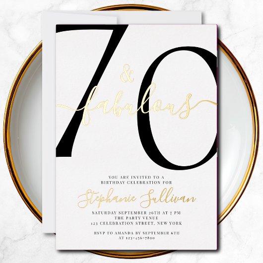 Seventy and Fabulous Script 70th Birthday Party  箔招待状