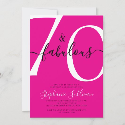 Seventy and Fabulous Script 70th Birthday Pink 招待状 (正面)