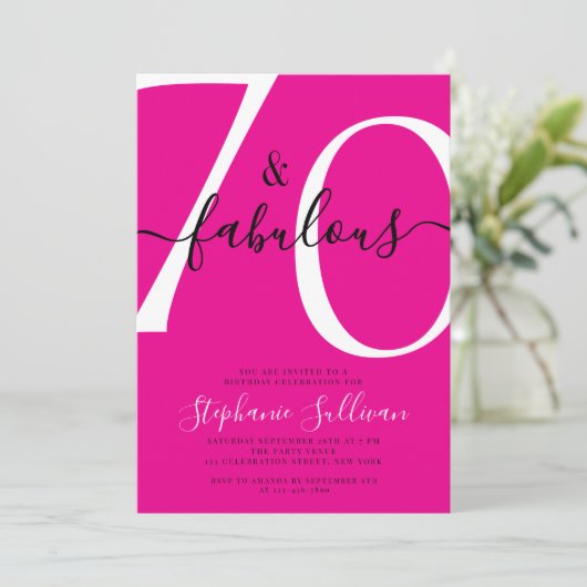 Seventy and Fabulous Script 70th Birthday Pink 招待状 (スタンド正面)