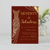 Seventy & Fabulous Burgundy & Gold 70th Birthday  箔招待状 (立ち正面)
