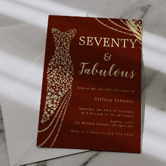 Seventy & Fabulous Burgundy & Gold 70th Birthday  箔招待状