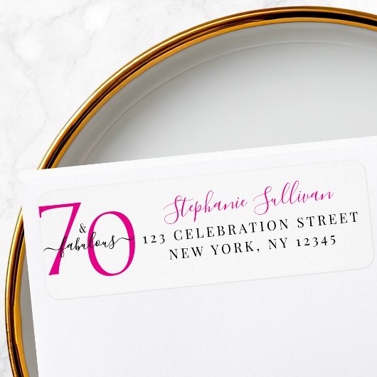Seventy Fabulous Pink 70th Birthday Return Address ラベル