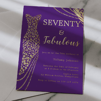Seventy & Fabulous Purple & Gold 70th Birthday  箔招待状