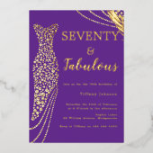 Seventy & Fabulous Purple & Gold 70th Birthday  箔招待状 (正面)