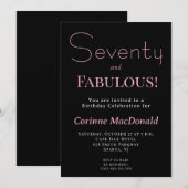 Seventyand Fabulous Blush Pink 70th Birthday Party 招待状 (正面/裏面)