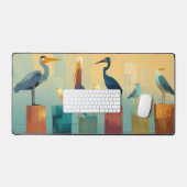 Several seabirds perched on pilings デスクマット (キーボード&マウス)