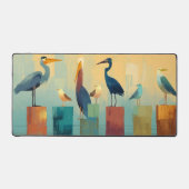 Several seabirds perched on pilings デスクマット (正面)