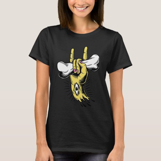 Severed Devil Horns Hand With Eye Holding a Bone Tシャツ (正面)