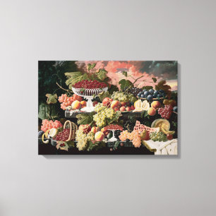 Severin Roesen -フルーツが付いている二重構造の静物画 キャンバスプリント