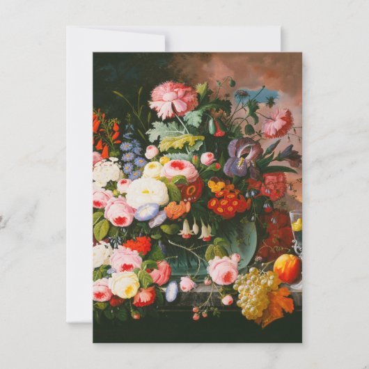 Severin Roesen -花およびフルーツの静物画 サンキューカード (正面)