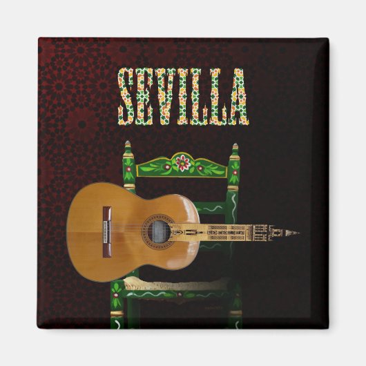 Sevilla Guitarra española con Giralda de Sevilla マグネット (正面)