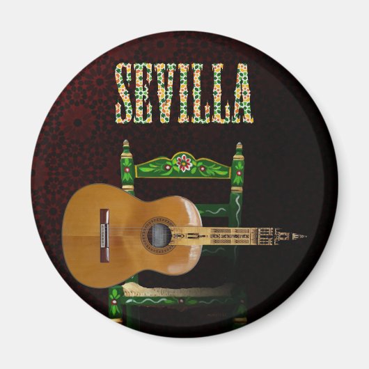 Sevilla Guitarra española con Giralda de Sevilla マグネット (正面)
