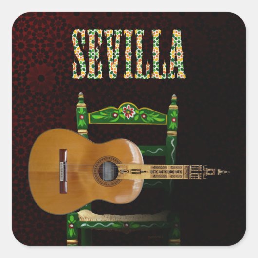 SEVILLA. Guitarra flamenca con Giralda de Sevilla. スクエアシール (正面)