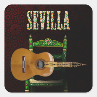 SEVILLA. Guitarra flamenca con Giralda de Sevilla. スクエアシール