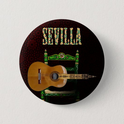 SEVILLA. Guitarra flamenca con Giralda de Sevilla. 缶バッジ (正面)