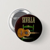 SEVILLA. Guitarra flamenca con Giralda de Sevilla. 缶バッジ (正面&裏面)
