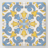 Seville Baroque Blue Golden Scrollwork Mediterrane ストーンコースター (正面)