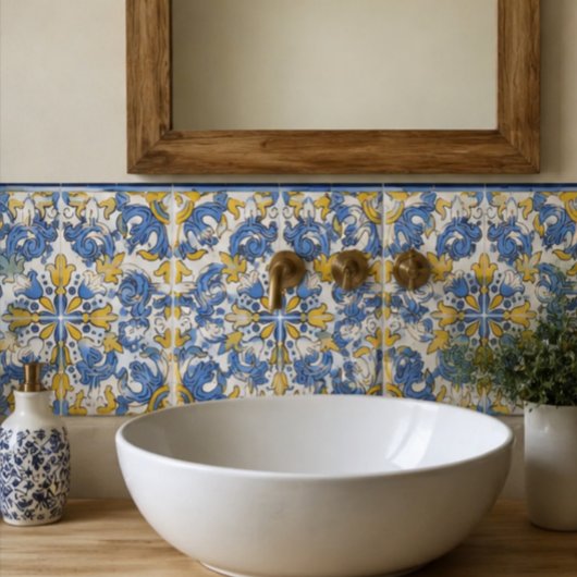 Seville Baroque Blue Golden Scrollwork Mediterrane タイル