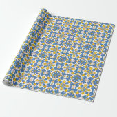 Seville Baroque Blue Golden Scrollwork Mediterrane ラッピングペーパー (アンロールド)