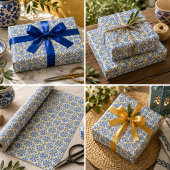 Seville Baroque Blue Golden Scrollwork Mediterrane ラッピングペーパー