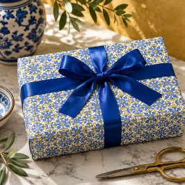 Seville Baroque Blue Golden Scrollwork Mediterrane ラッピングペーパー