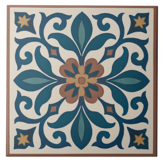 Seville Garden – Andalusian Floral Tile Art タイル (正面)