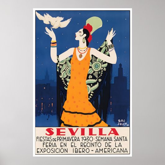 Seville Print Spain Travel Poster Spanish Art ポスター (正面)