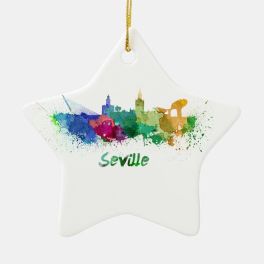 Seville skyline in watercolor セラミックオーナメント (正面)