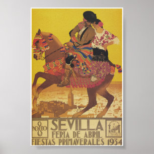 Seville Spain 1934 April Fair Vintage Travel ポスター