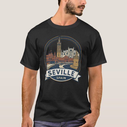 Seville, Spain: Vintage Landmark Skyline T-Shirt Tシャツ (正面)