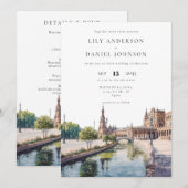 Seville Spain Watercolor All In One Wedding 招待状 (正面/裏面)